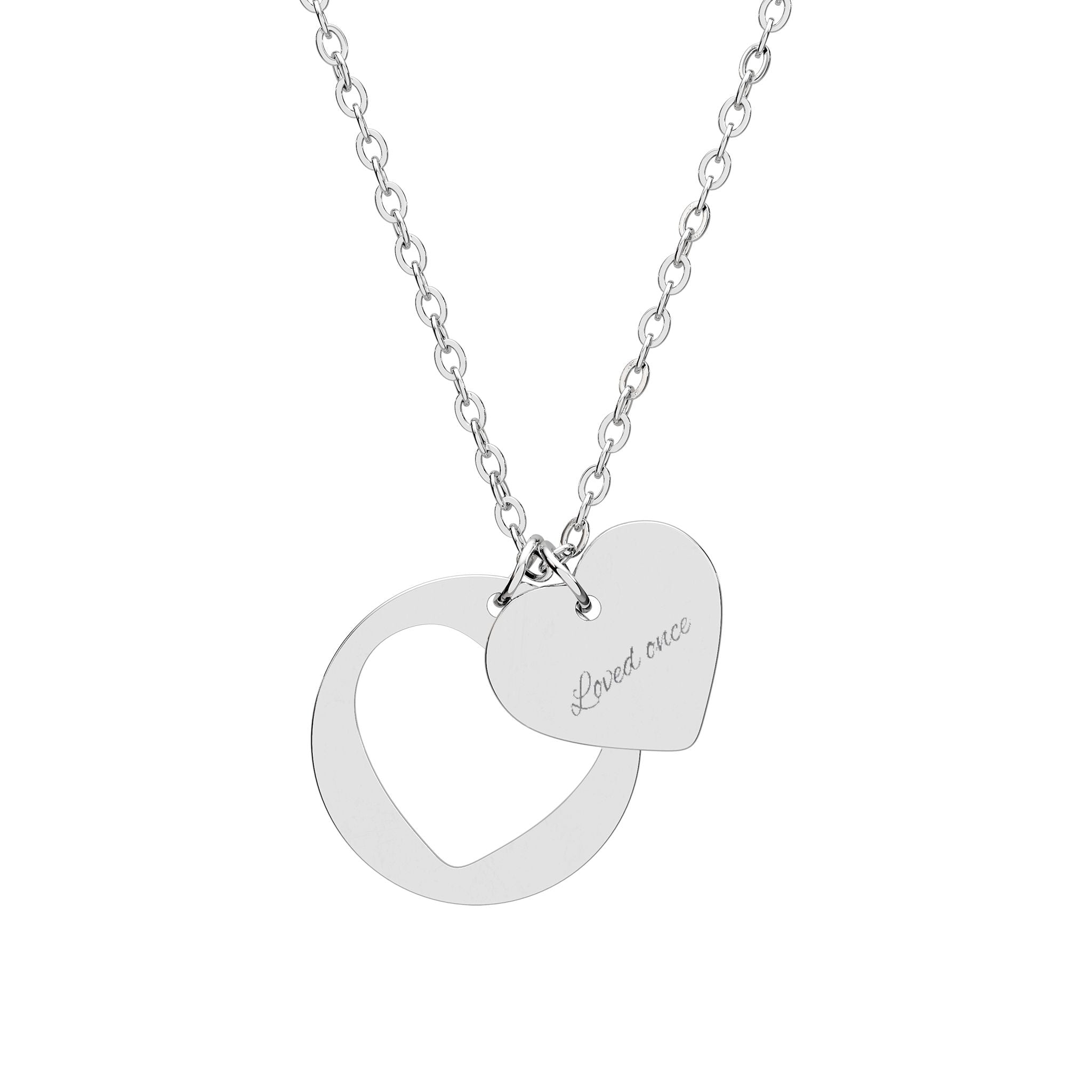 Engraved Heart Cutout Necklace – Personalized Double Pendant (Sterling Silver or Rose Gold)