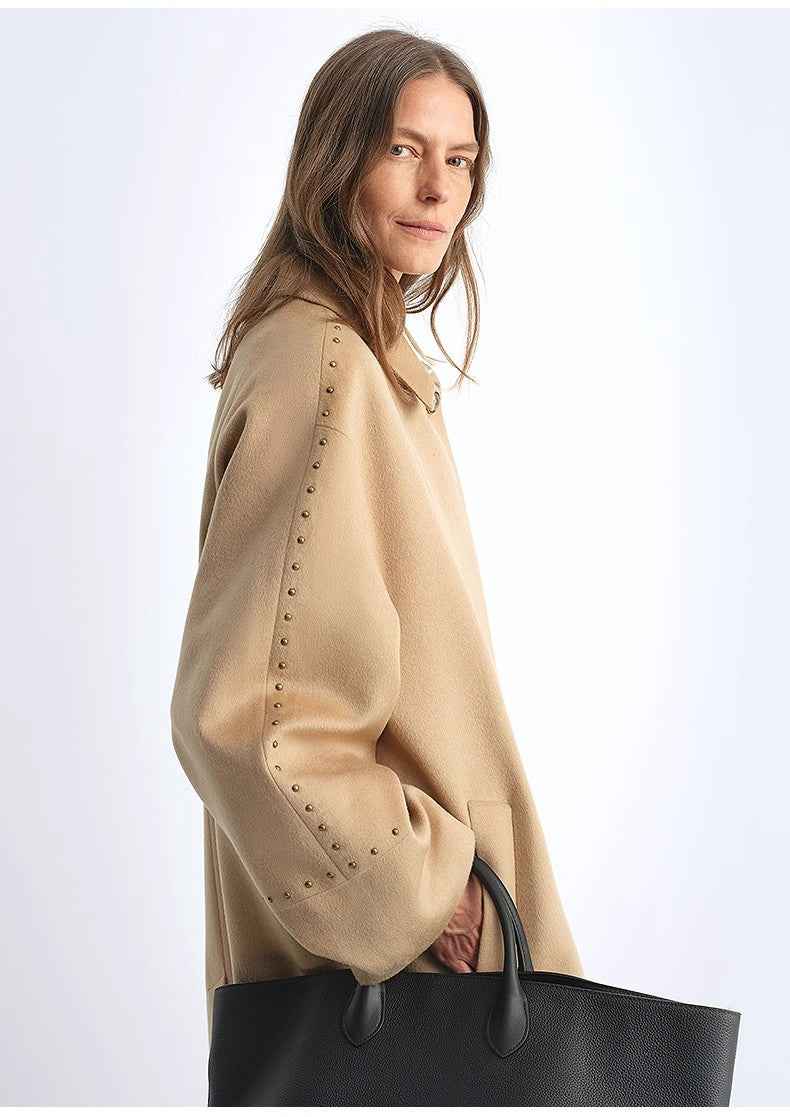 "Dream of Champs Elysees" Riveted Lapel Wool Coat Women's Autumn and Winter Coat