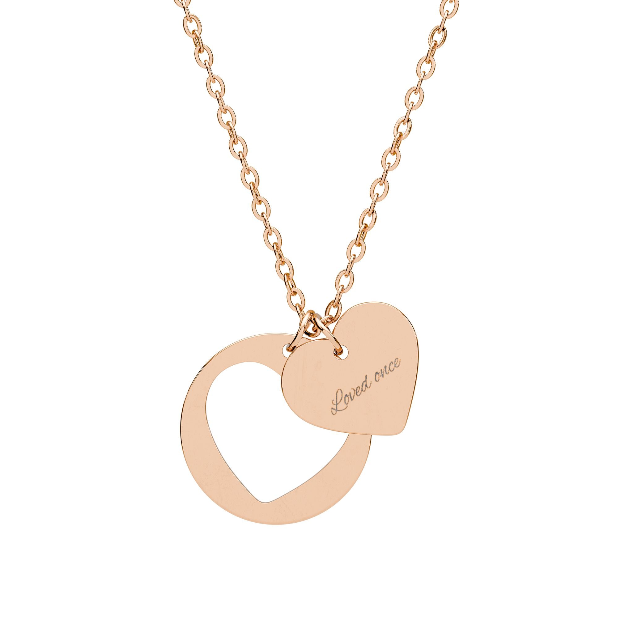 Engraved Heart Cutout Necklace – Personalized Double Pendant (Sterling Silver or Rose Gold)