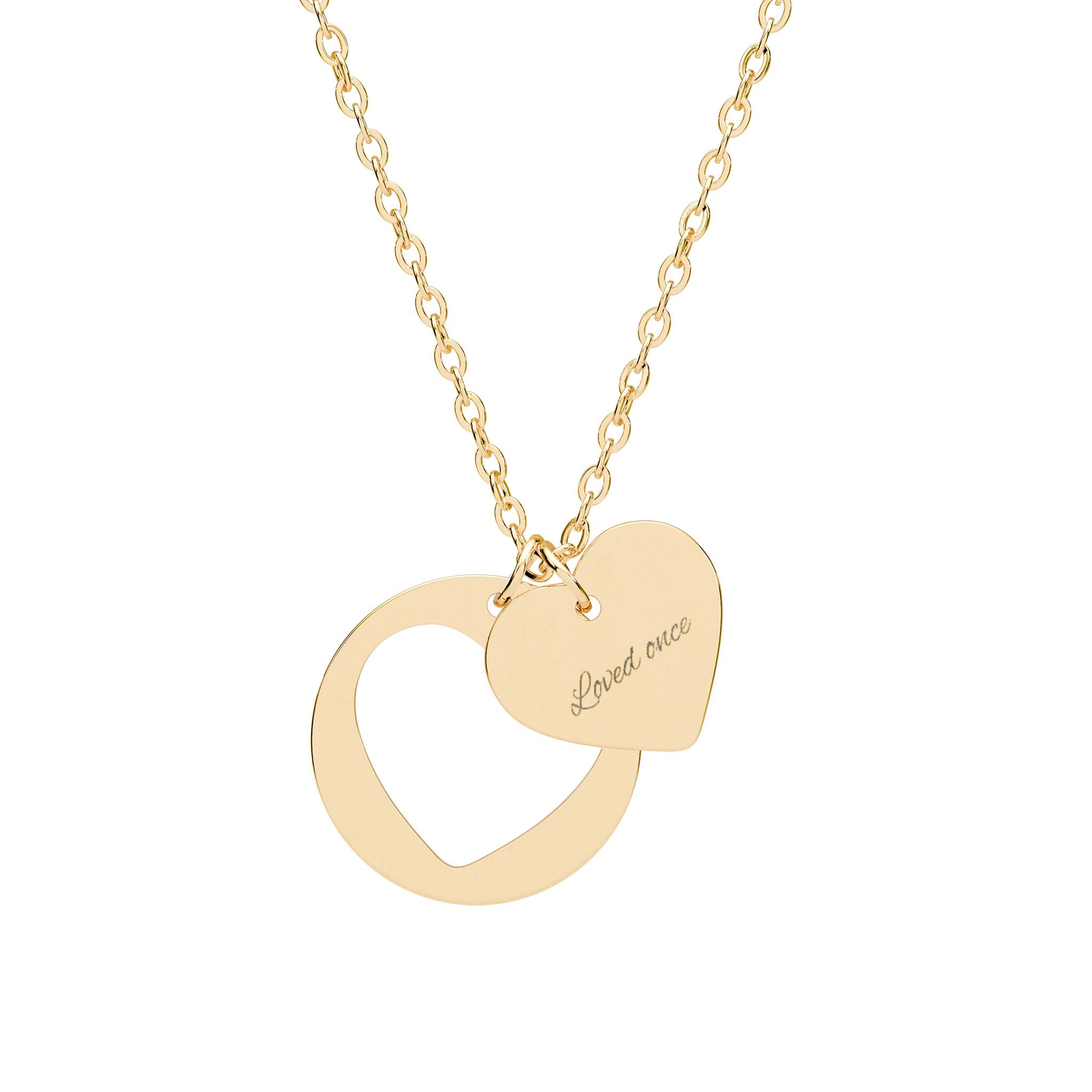 Engraved Heart Cutout Necklace – Personalized Double Pendant (Sterling Silver or Rose Gold)